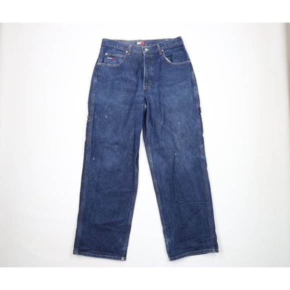 Vintage 90s Tommy Hilfiger Mens 32x32 Distressed Baggy Fit Wide Leg Denim Jeans